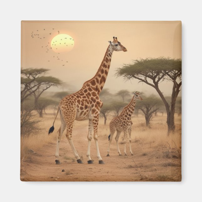 Giraffes i Afrika Magnet (Framsidan)