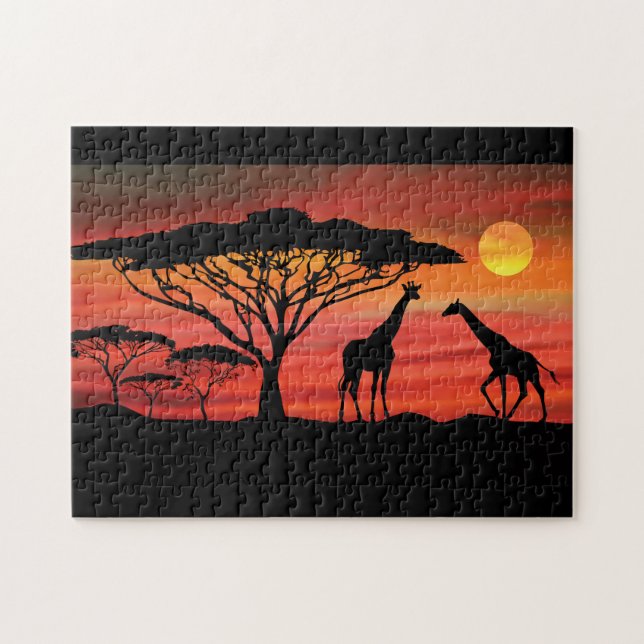 Giraffes in a Serengeti Sunset Pussel (Horisontell)