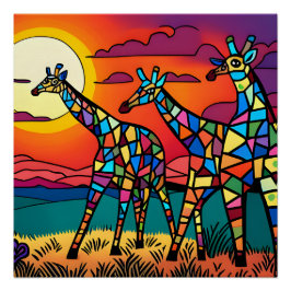Giraffes in the Savanna under kvällen Sol Perfect Poster
