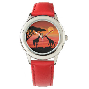 Giraffes in the Serenegti Sunset Armbandsur