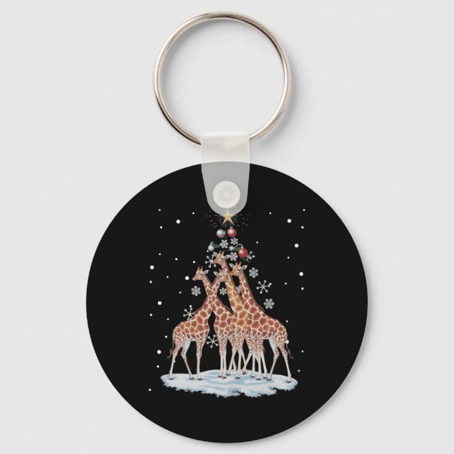 Giraffes Julafton Träd Giraffe Julgran Merry Ch Nyckelring (Framsida)