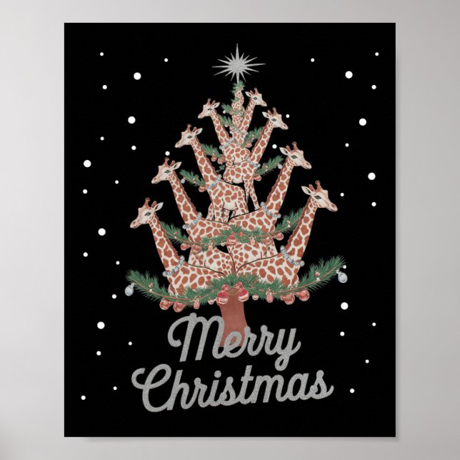 Giraffes Julafton Träd Giraffe Julgran Merry Ch Poster (Framsidan)