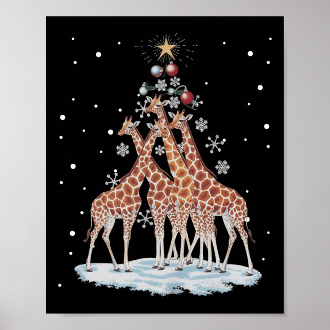 Giraffes Julafton Träd Giraffe Julgran Merry Ch Poster (Framsidan)