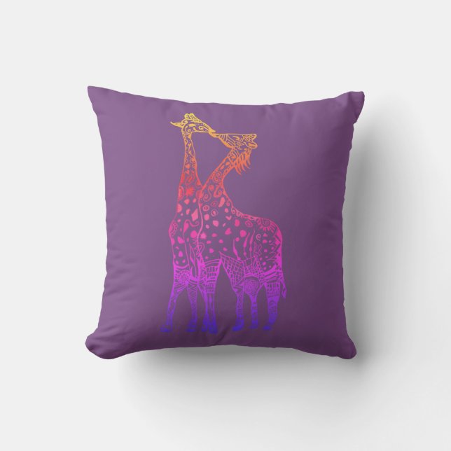 Giraffes Kiss colorful art Throw Cushion Kudde (Framsida)
