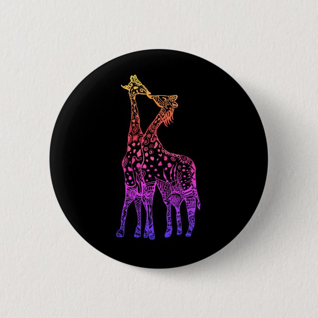 Giraffes Kiss färglös konst Round Badge Knapp (Framsida)
