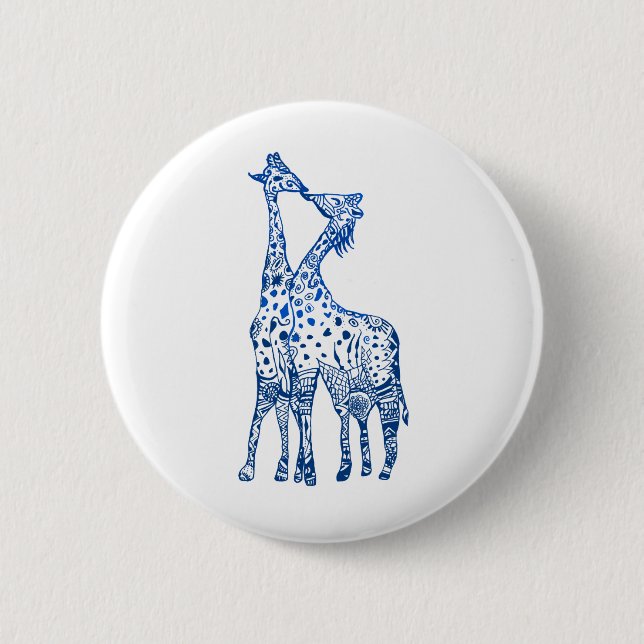 Giraffes Kiss Round Badge Knapp (Framsida)