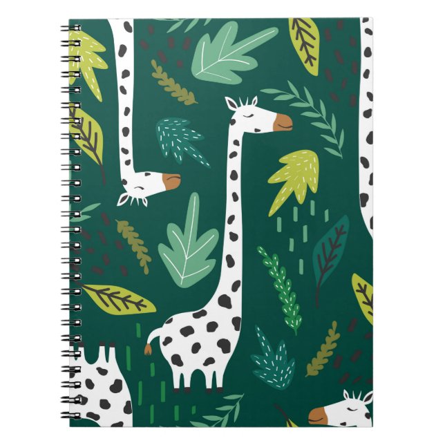 Giraffes, löv, hand plockade. Färgfull Anteckningsbok (Framsidan)