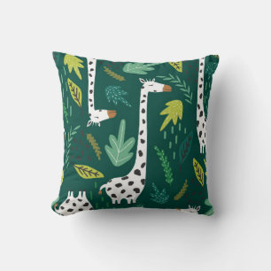 Giraffes, löv, hand plockade. Färgfull Kudde