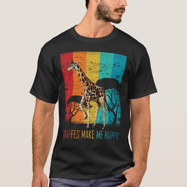 Giraffes Make Me Happy Zoo Keeper Animal  Giraffe T Shirt (Framsida)