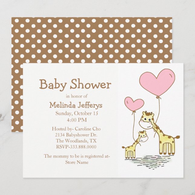 Giraffes med Balloons Baby Shower-inbjudan Inbjudningar (Fram/baksida)