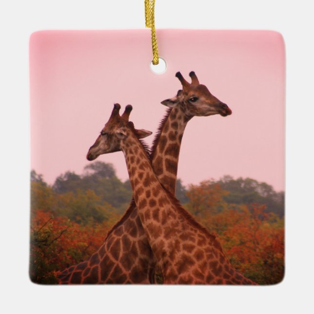 Giraffes med rosa himmel julgransprydnad keramik (Framsida)