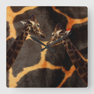 Giraffes on Giraffe Mönster Background Fyrkantig Klocka