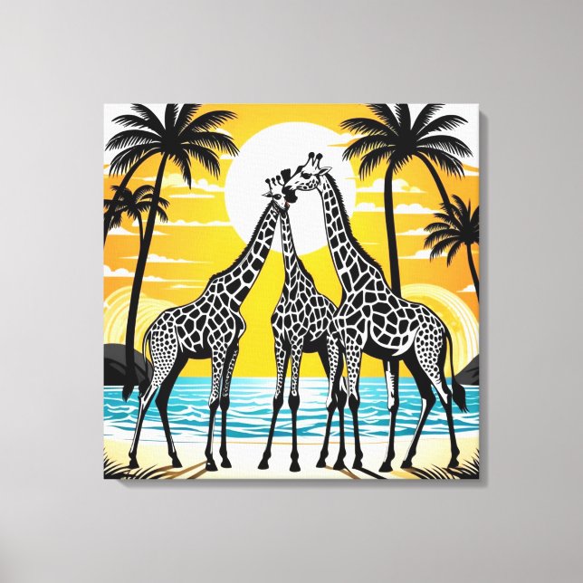 Giraffes on the Beach Canvastryck (Framsida)
