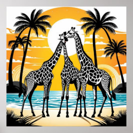 Giraffes on the Beach Poster
