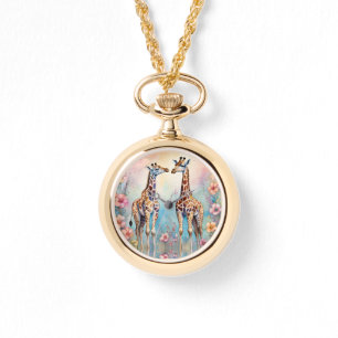 Giraffes par i en pastellträdgård armbandsur