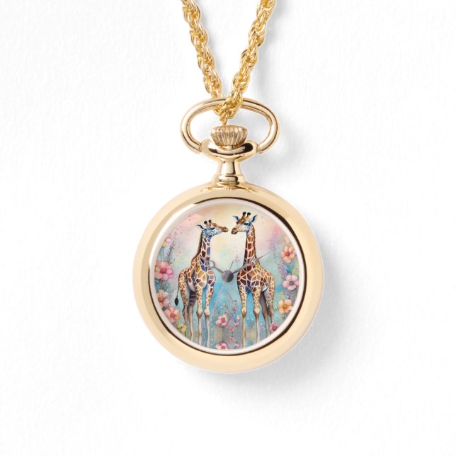 Giraffes par i en pastellträdgård armbandsur (Framsida)
