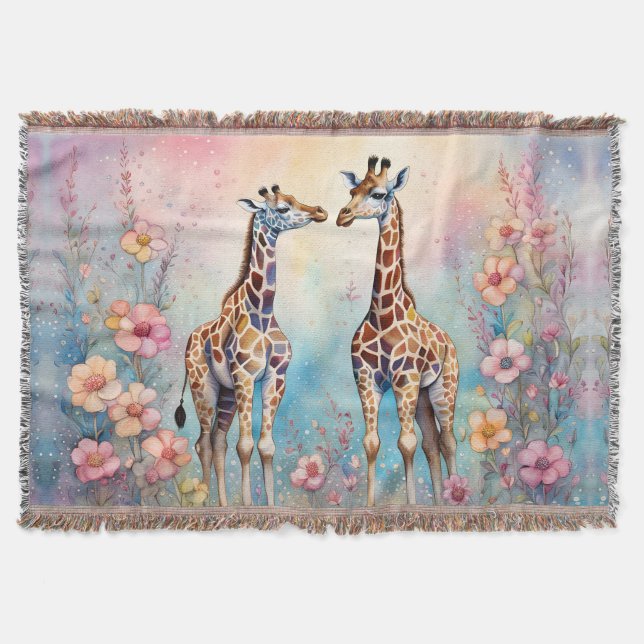Giraffes par i en pastellträdgård filt (Framsidan)