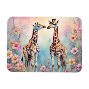 Giraffes par i en pastellträdgård magnet