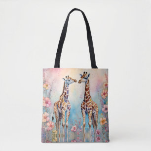Giraffes par i en pastellträdgård tygkasse