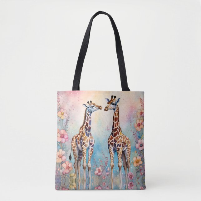 Giraffes par i en pastellträdgård tygkasse (Framsida)