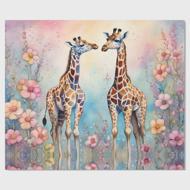 Giraffes par i Kärlek i pastel Garden Presentpapper (Platt)