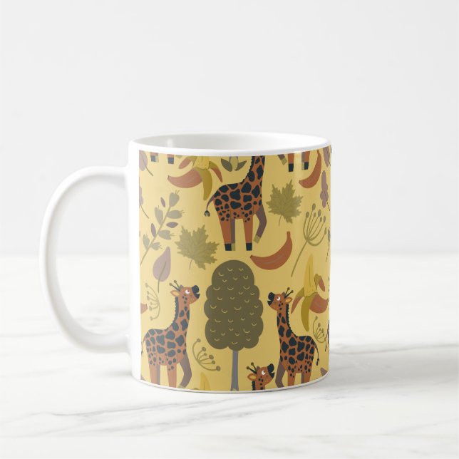 Giraffes sömlösa bakgrund för gulten mönster kaffemugg (Vänster)
