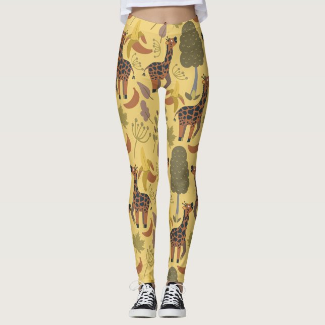 Giraffes sömlösa bakgrund för gulten mönster leggings (Framsida)