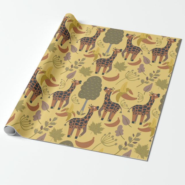 Giraffes sömlösa bakgrund för gulten mönster presentpapper (Utrullad)
