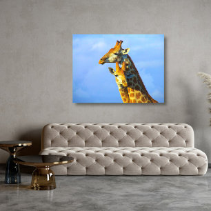 Giraffes under blå himmel Canvas Framed