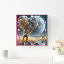 Giraffes under ett månbelyst himmel i Afrikans sav