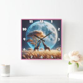 Giraffes under fullt i Afrika i måne Fyrkantig Klocka