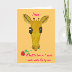 Giraffet med valentinron tillfogar namn beklär helgkort