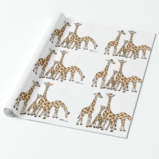 Girafffamilj i brunt och beige slående in papper presentpapper