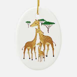 Girafffamilj med Acaciaträd Julgransprydnad Keramik
