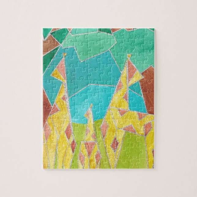 Girafffamilj Original Abstrakt Konst Pussel (Vertikal)