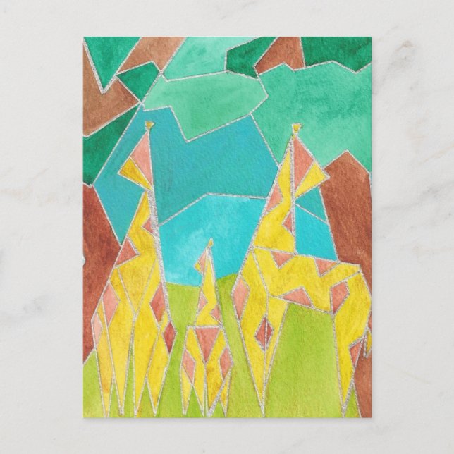 Girafffamilj Original Abstrakt Konst Vykort (Framsida)