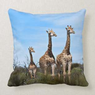 Girafffamilj på gräsbevuxen kulle kudde