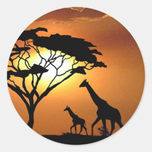 girafffamiljen runt klistermärke
