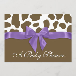 Girafffläckar och lila rosett Baby Shower Inbjudningar