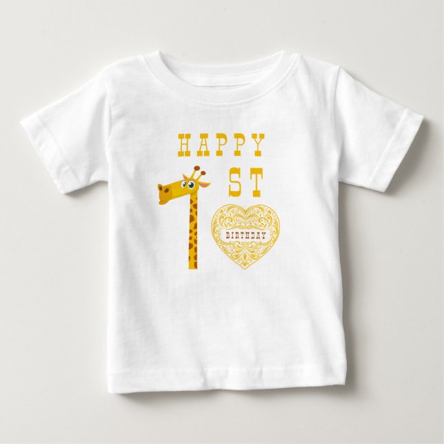 Giraffhjärta Första födelsedagsbaby T-shirt (Framsida)