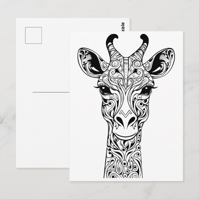 Giraffhuvud klotter ritning. klotter ritning. vykort (Fram/baksida)