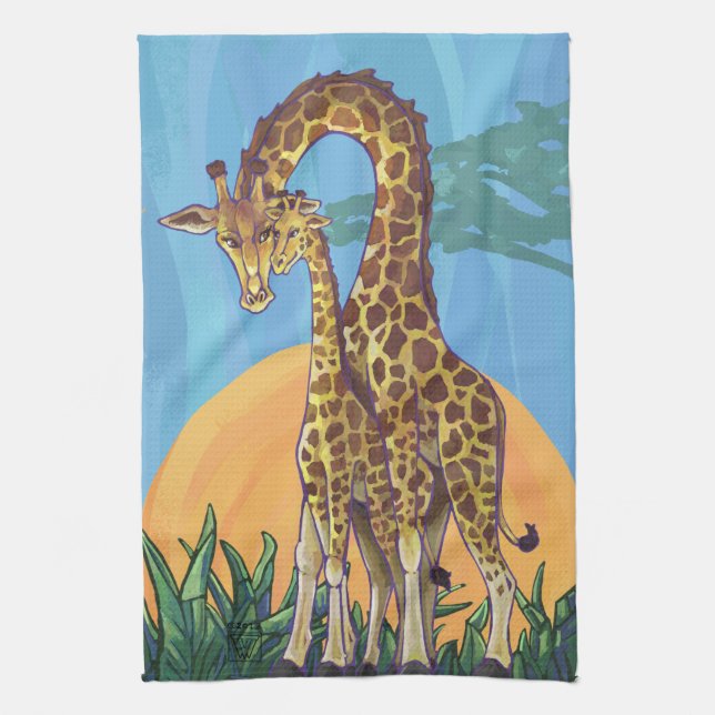 Giraffmammor och baby kökshandduk (Vertikal)