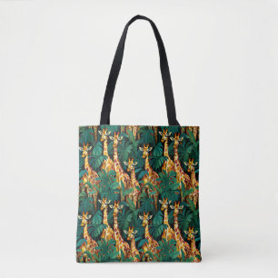 Giraffmönster i en grön lövrik djungel tygkasse