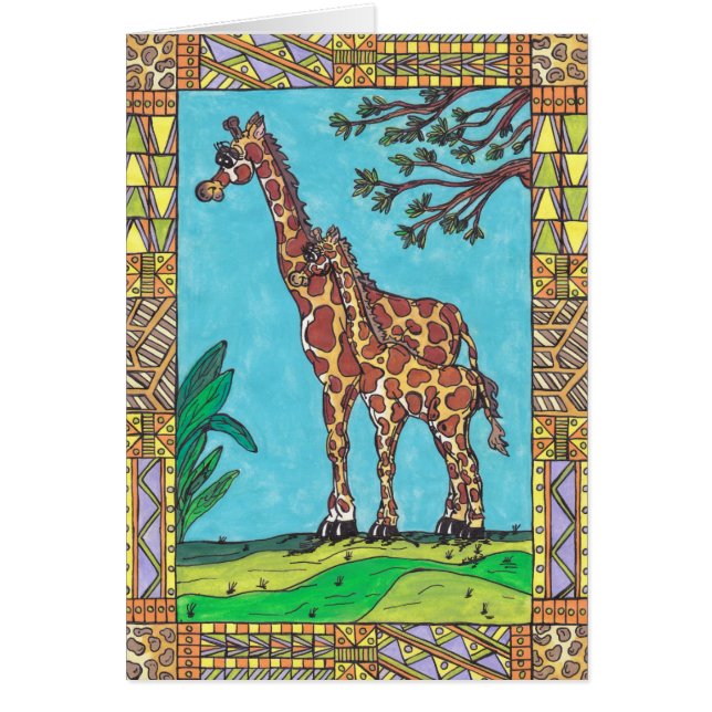 Giraffmorsa- och babykort hälsningskort (Framsidan)