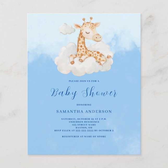 Giraffpojke Budget Baby Shower Inbjudan (Framsida)