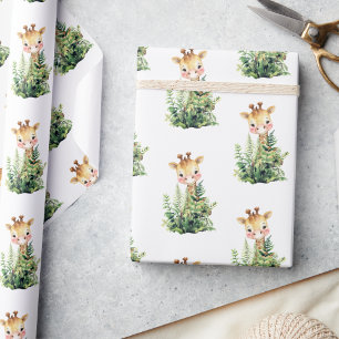 Giraffsafari djur akvarell baby shower presentpapper