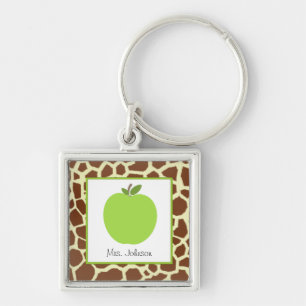 Girafftryck & grön Apple personliglärare Fyrkantig Silverfärgad Nyckelring
