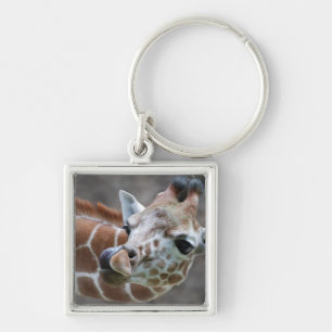 Girafftunga Keychain Fyrkantig Silverfärgad Nyckelring