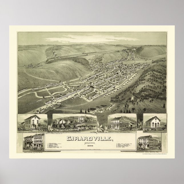 Girardville, PA Panoramic Karta - 1889 Poster (Framsidan)