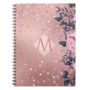 Girarly All ROSEGOLD Blue Rosa Blommigt MONOGRAM Anteckningsbok